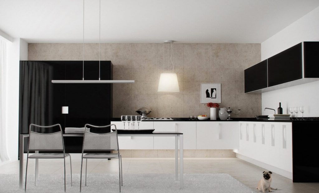 black and white kitchen