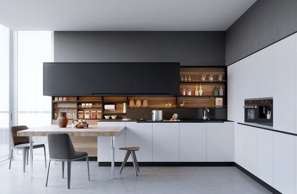 black and white kitchen