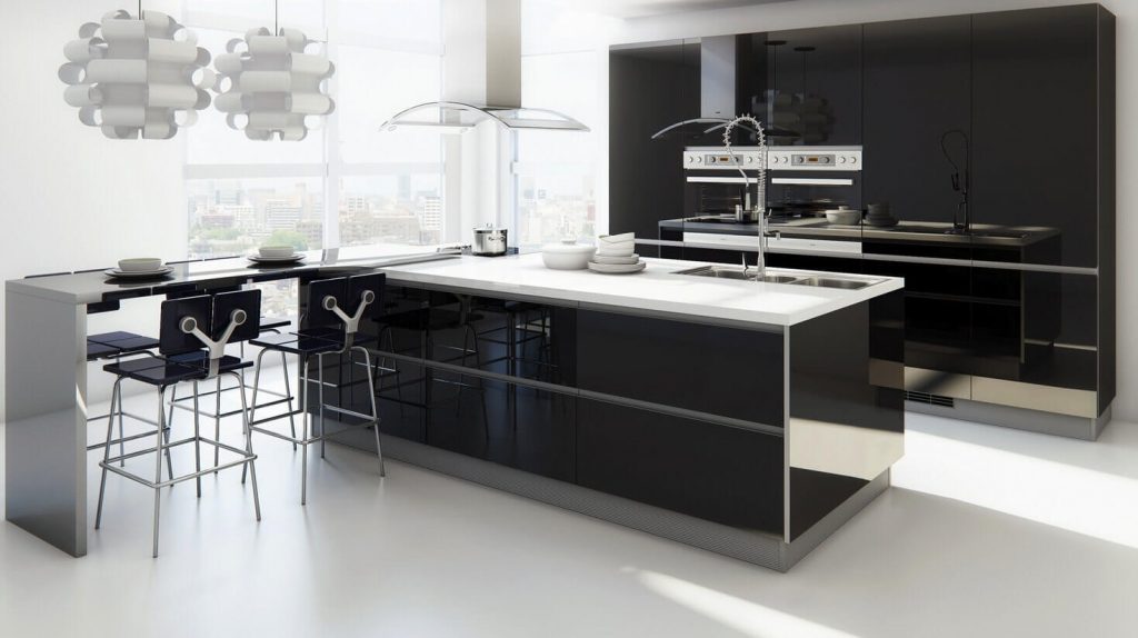 black and white kitchen