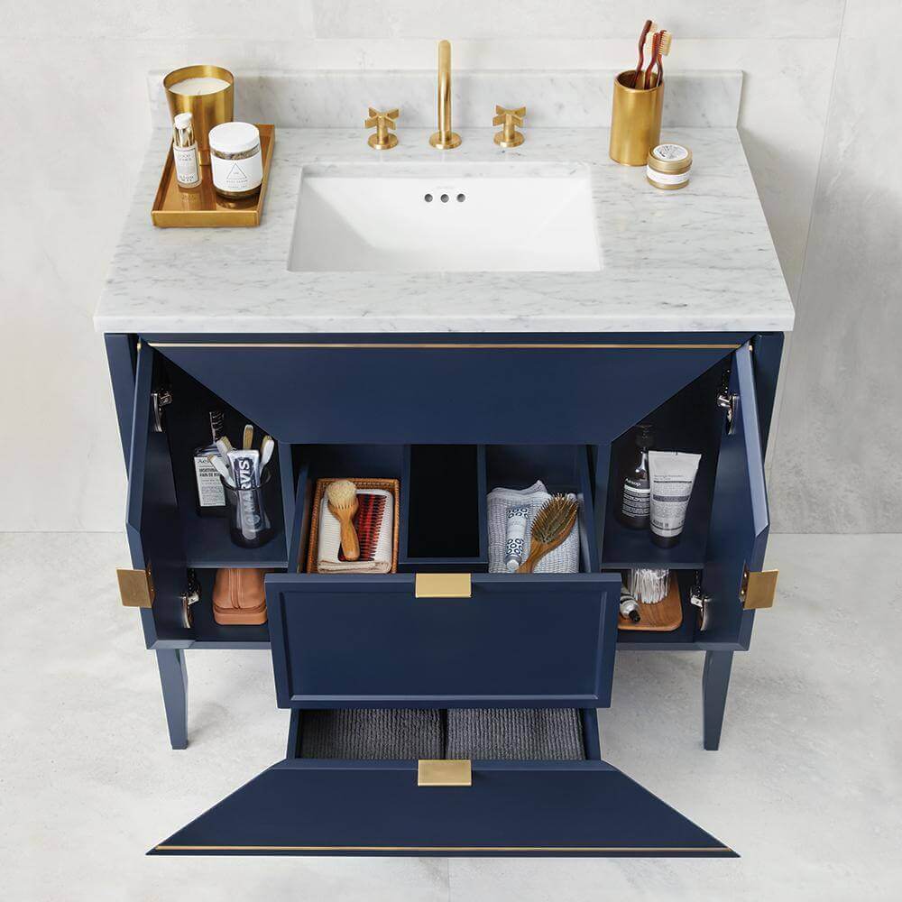 Vanity blue bathroom inch navy sink white eviva undermount counter carrera porcelain deep top