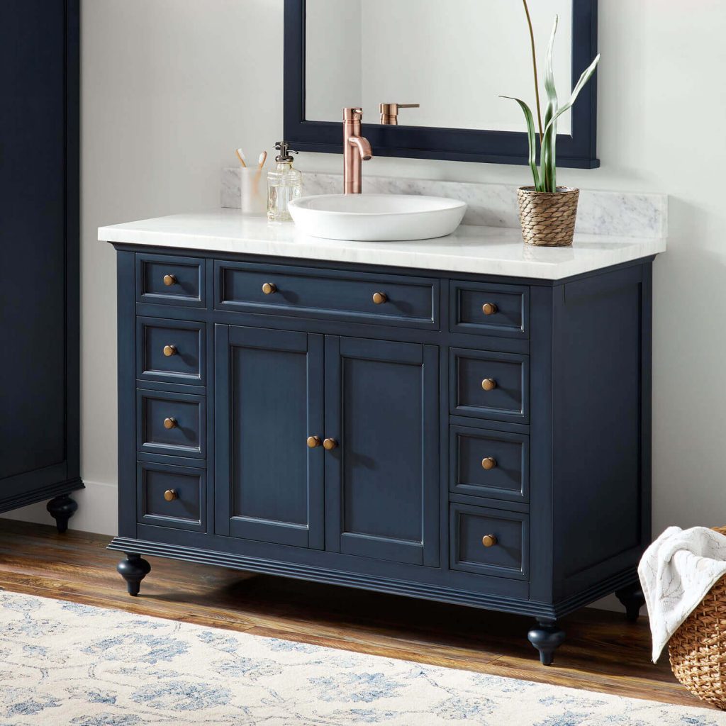 navy blue bathroom vanity