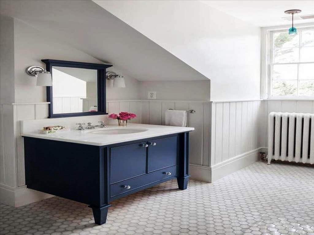 Bathroom With Navy Blue Vanity