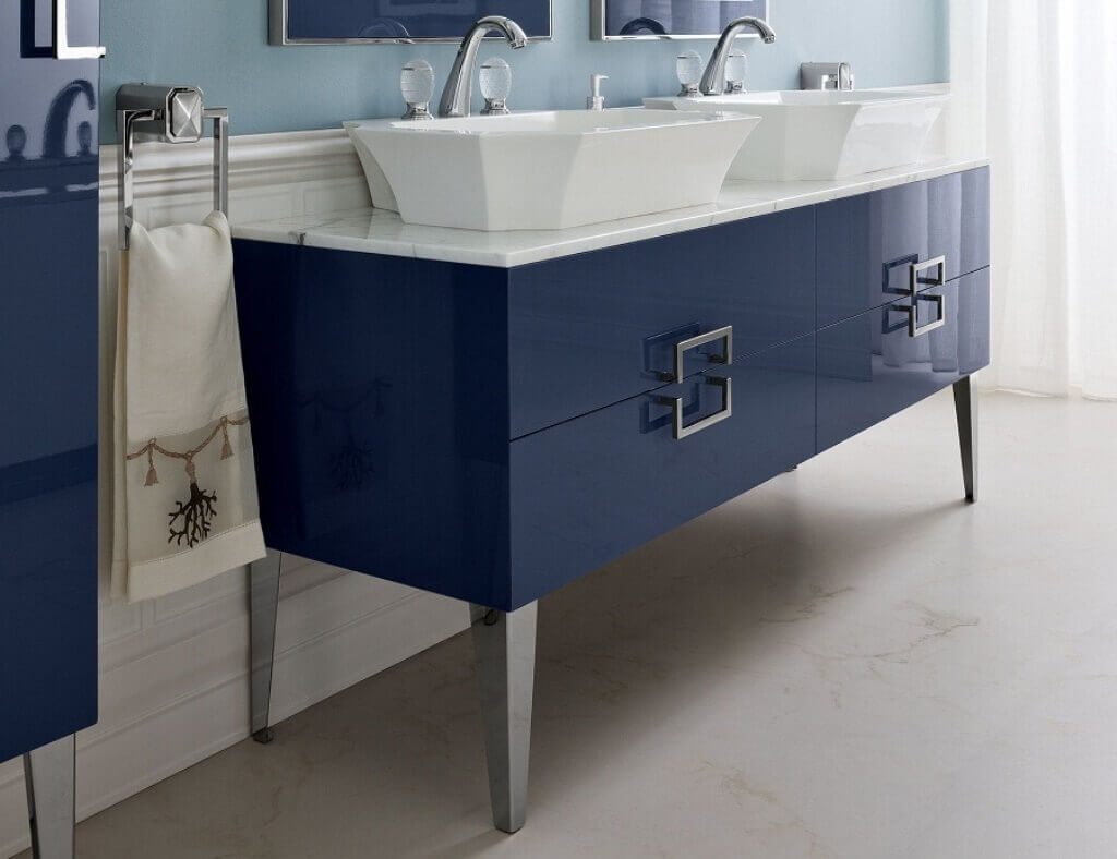 Navy Blue Vanity In Bathroom