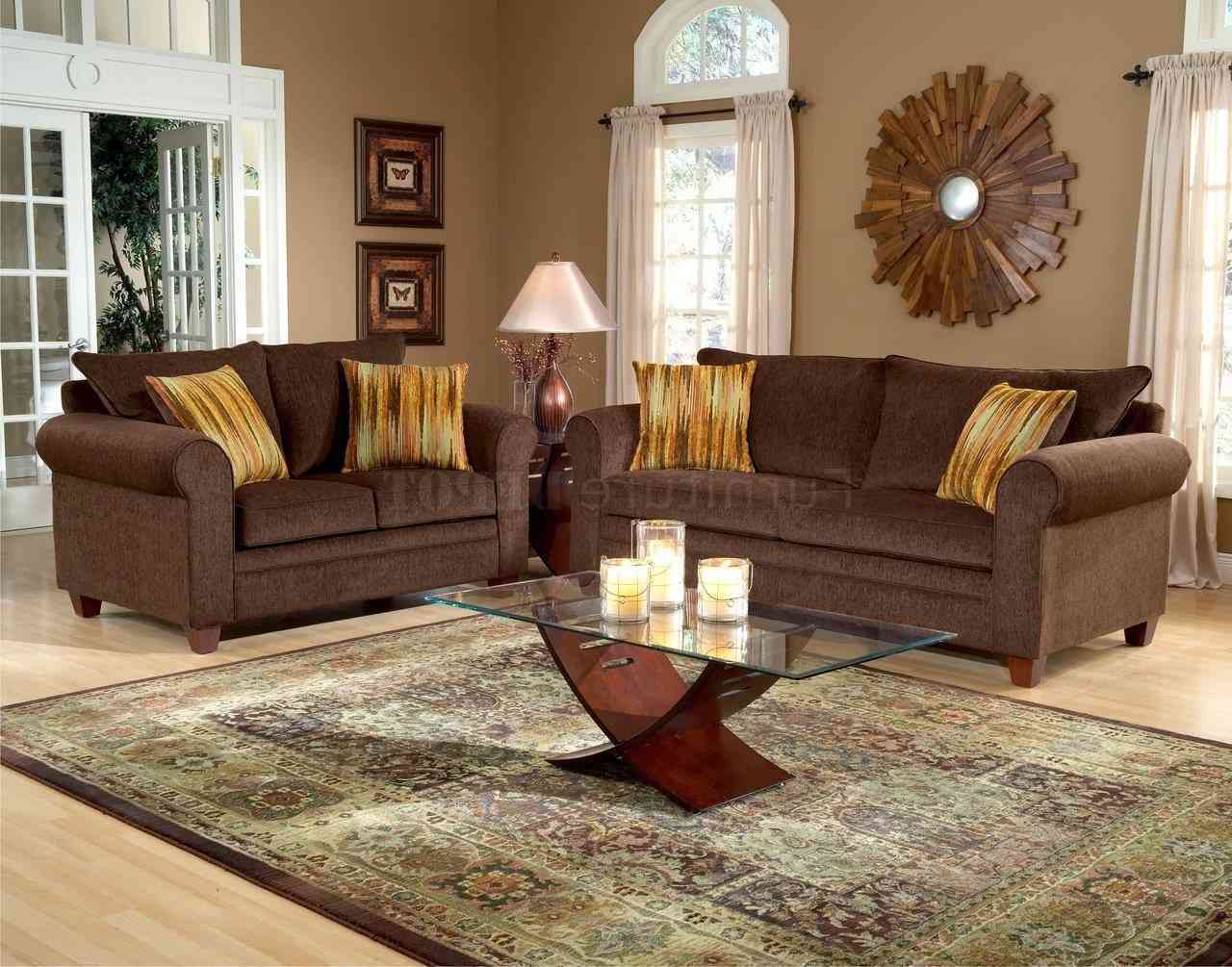 Brown Couch And Blue Living Room