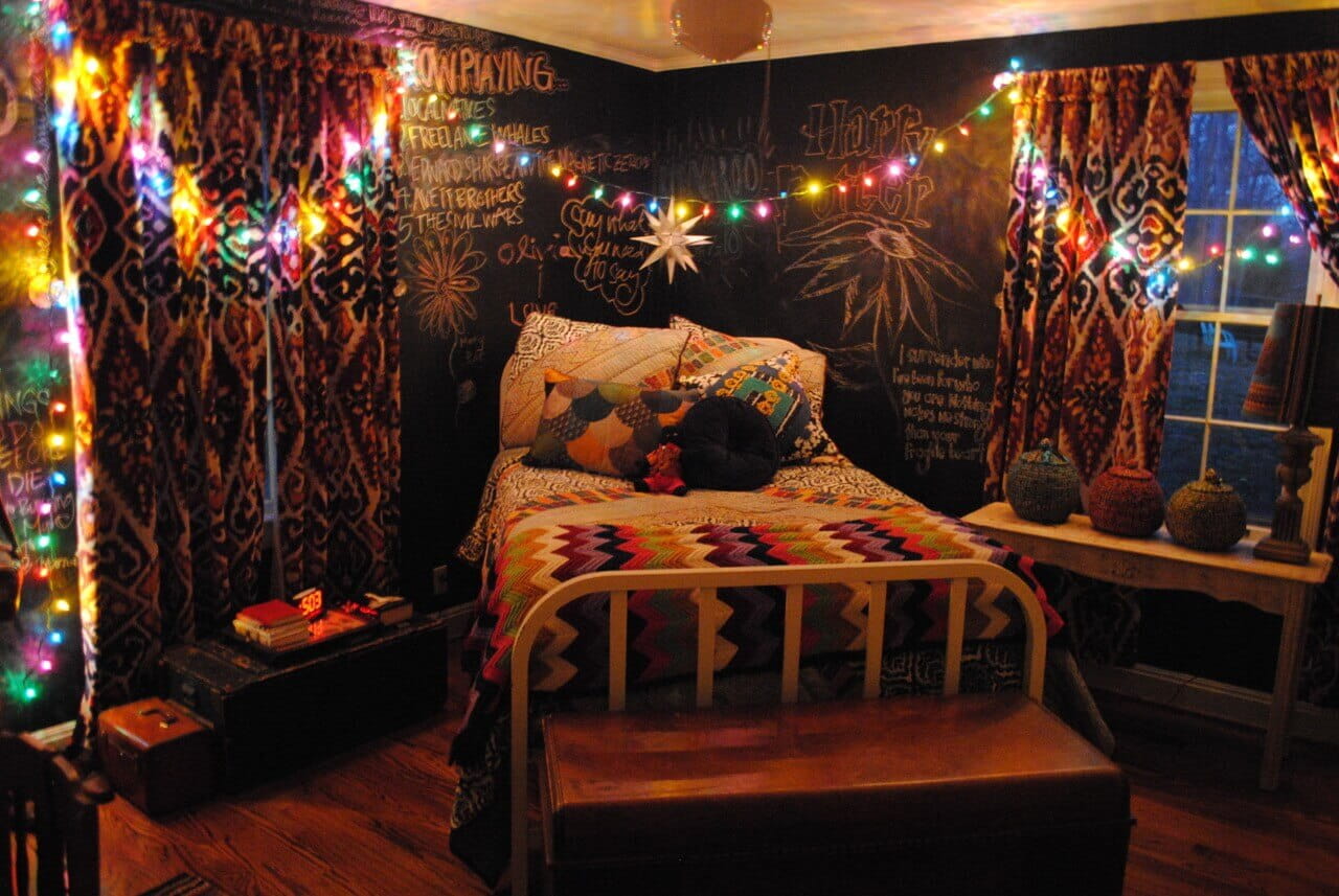 christmas lights around bed frame