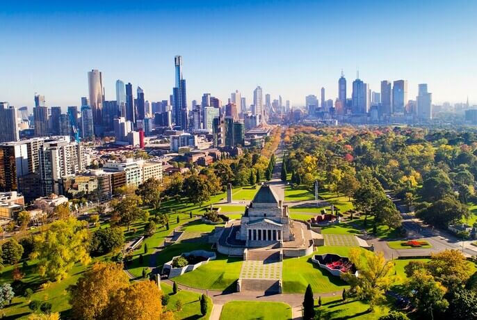 Drone View of Shrine of Remembrance in Melbourne