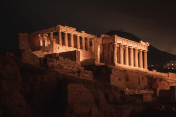 Famous Greek Architecture Examples during Night time