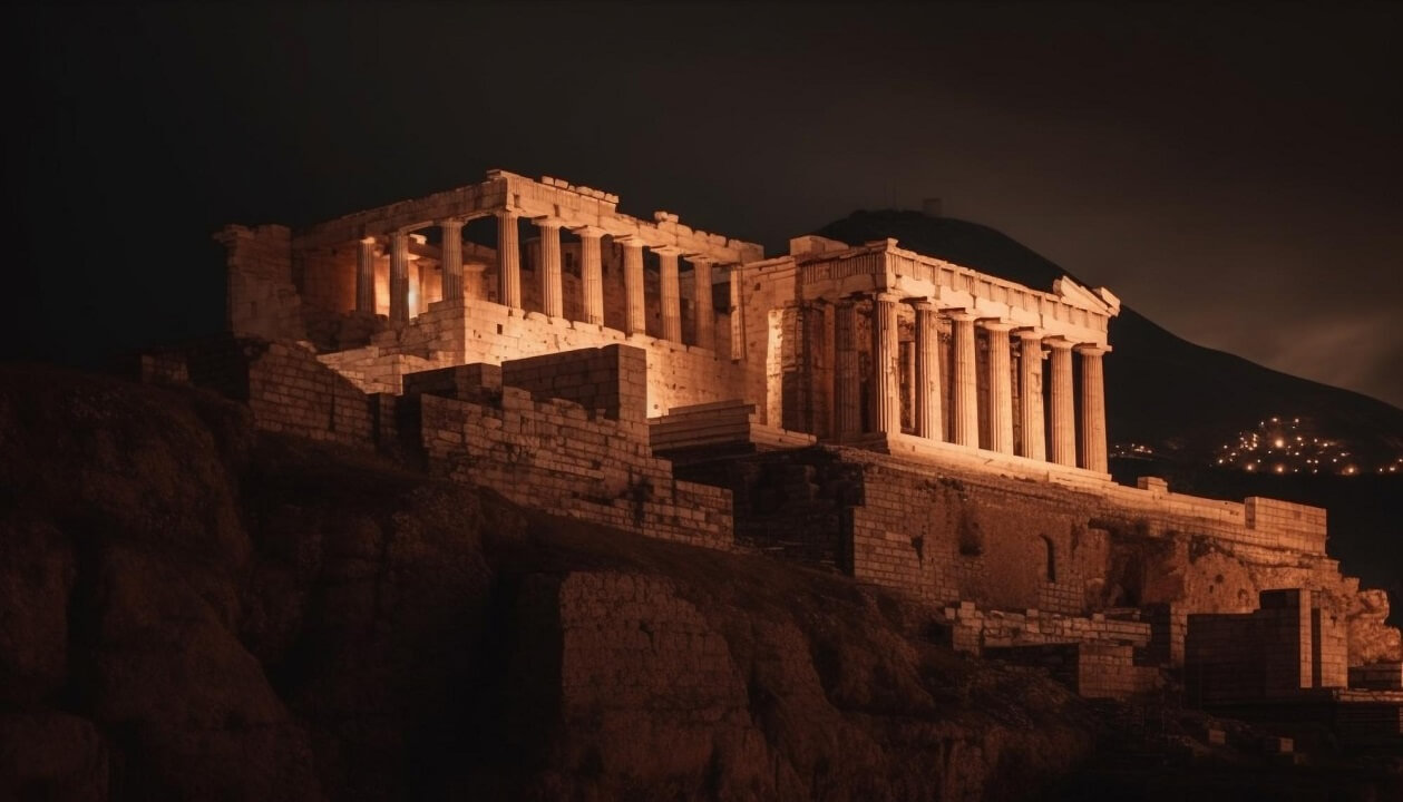 Famous Greek Architecture Examples during Night time