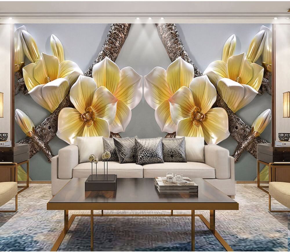 Mesmerizing Floral Wallpaper Design for Living Room