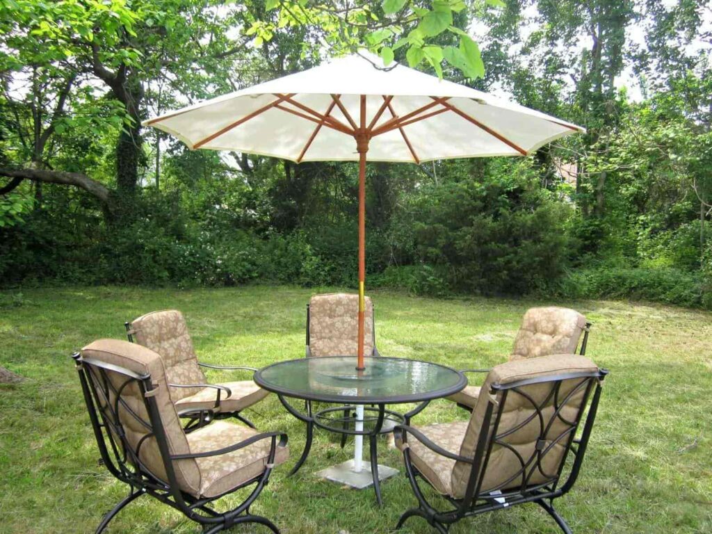 patio set up on grass