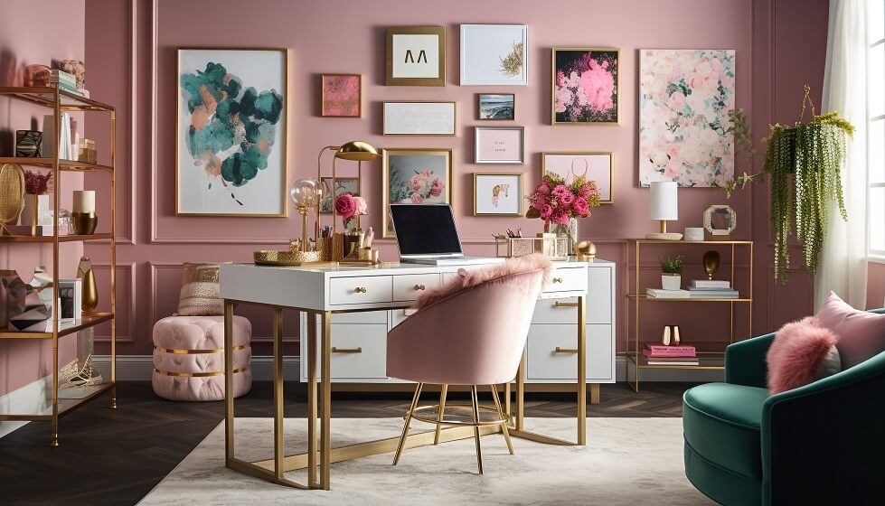 Pink Feminine Rug Office Interior