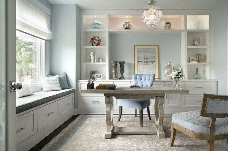 Light Blue tone Female Executive Office Decor Ideas with White Furniture 