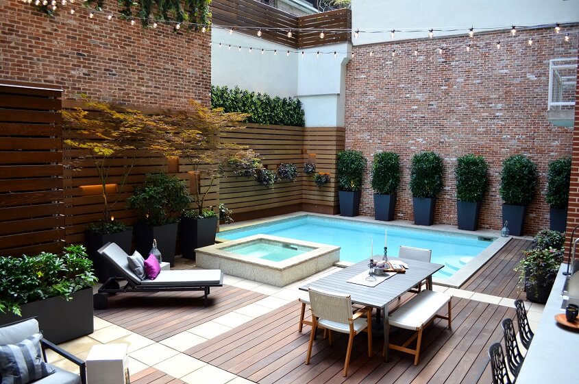 cool patio Area with Small Courtyard Pool and Kids Pool