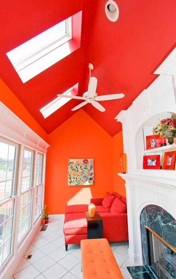 White Red and Rusty Orange Color Living Room