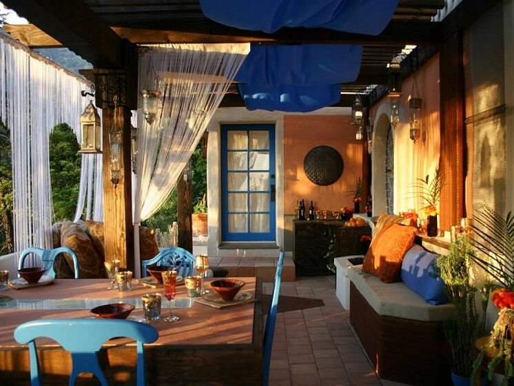 Navy and Green with Orange of Backyard Patio