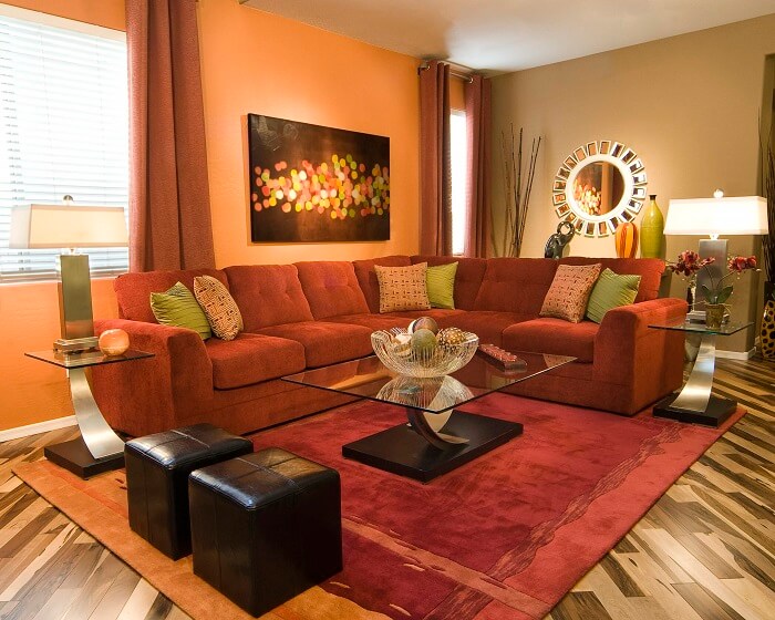 Hunter's Green, Weathered Wood, and Orange Living room