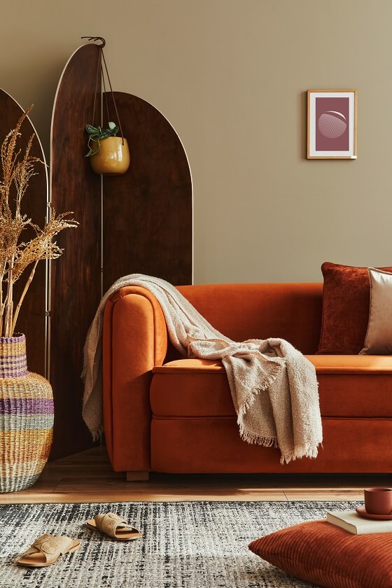 Brown and Orange Interior Color of Living room