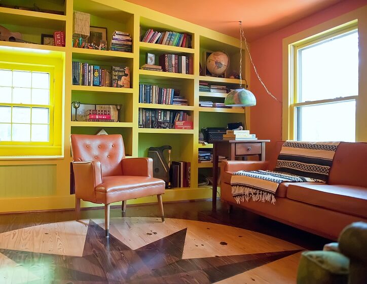 Neon Green with Sage green and Rusty Orange of Living Room