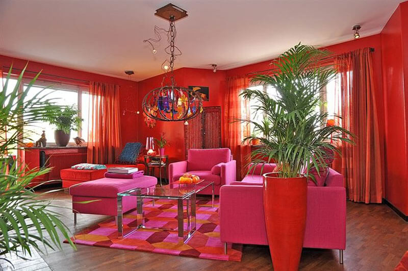 Pink and Orange Interior Color Living Room