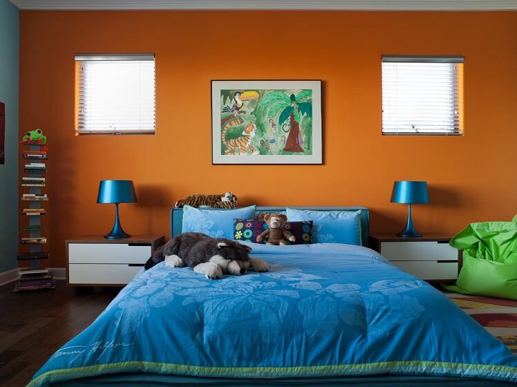Blue and Rusty Orange bedroom