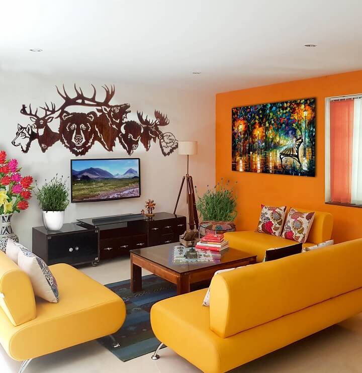 Orange with Yellow Living Room interior