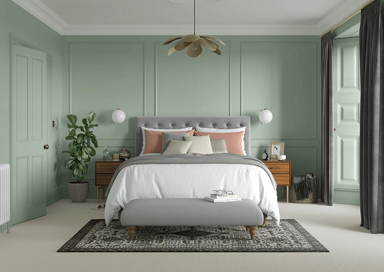 sage green and Grey Bedroom 