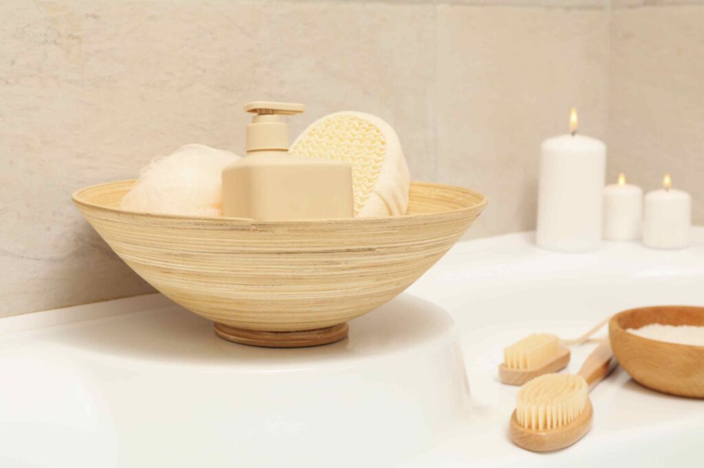 Bamboo tray for bathroom