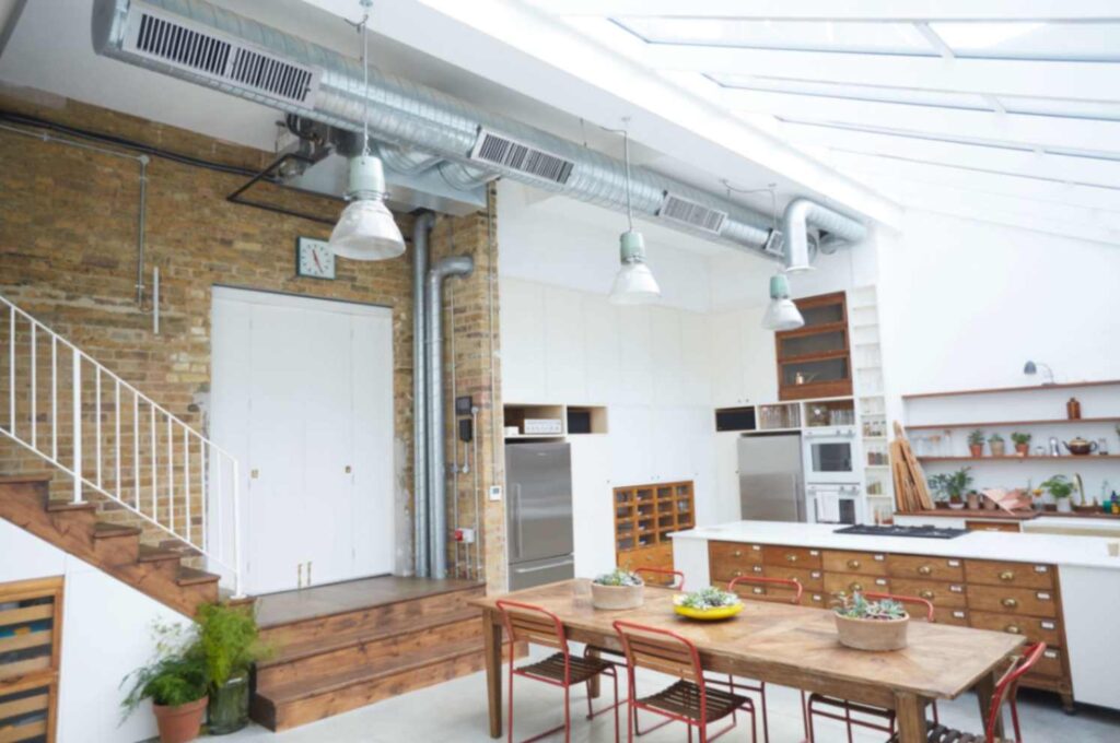 exposed HVAC ductwork industrial style interiors