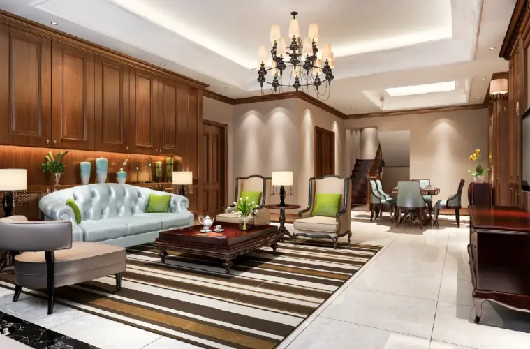 Elegant living room featuring a wooden coffee table, accent chairs, and thoughtfully placed furniture that enhances functionality and interior design.