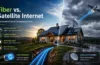Fiber optic and satellite internet comparison for a rural home with modern broadband connectivity.